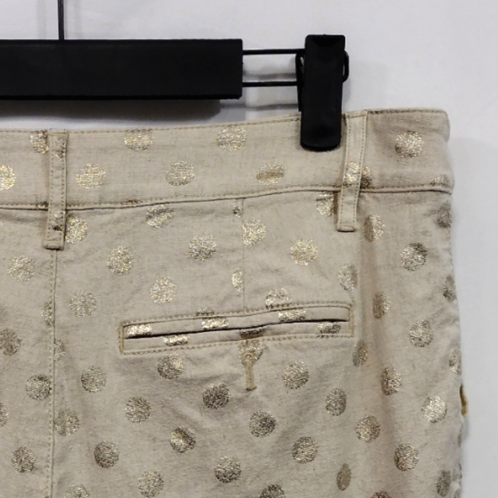 Anthropologie Linen Metallic Polka Dot Shorts Women's 27 Gold Preppy Academia - Picture 7 of 11